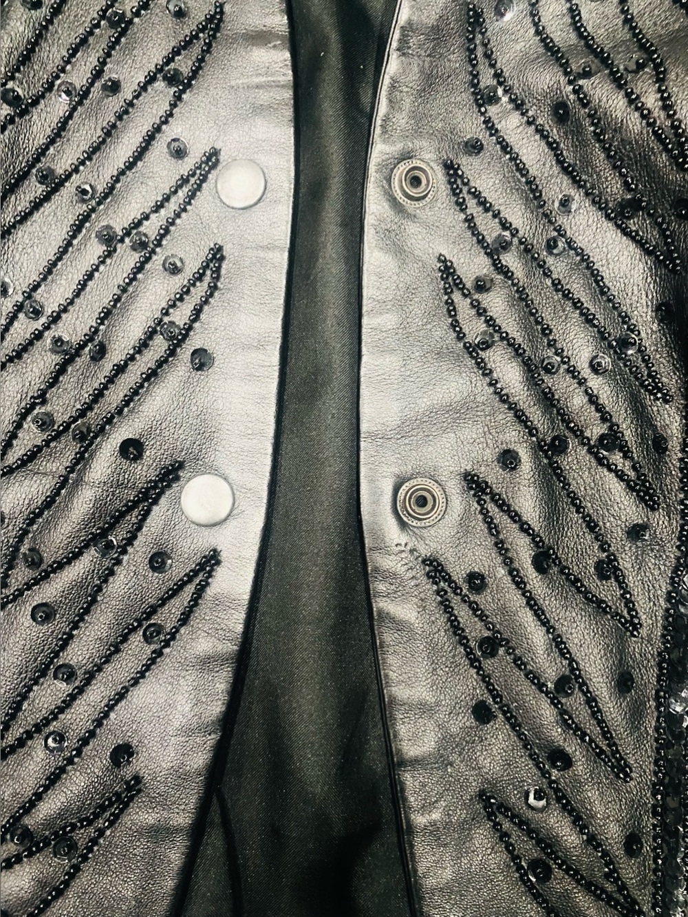 Women’s Vintage Black Beaded Leather Jacket Size 16 Made in India - Picture 4 of 8